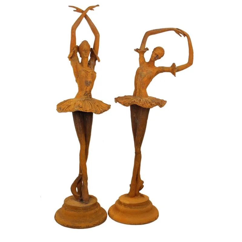 2er-Set Gusseisen-Balletttänzerinnen mit Rostpatina