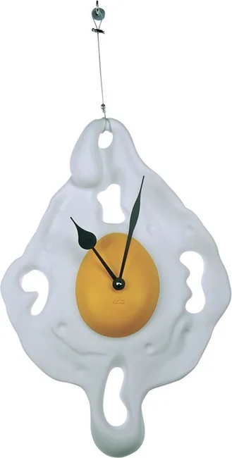 Antartidee Wanduhr Spiegelei surrealistisch Polystone weiß ockergelb 28x42 cm