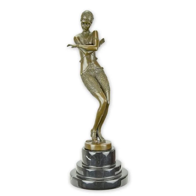 Art-déco-Bronzefigur schüchterne Tänzerin auf Marmor 37,6 cm