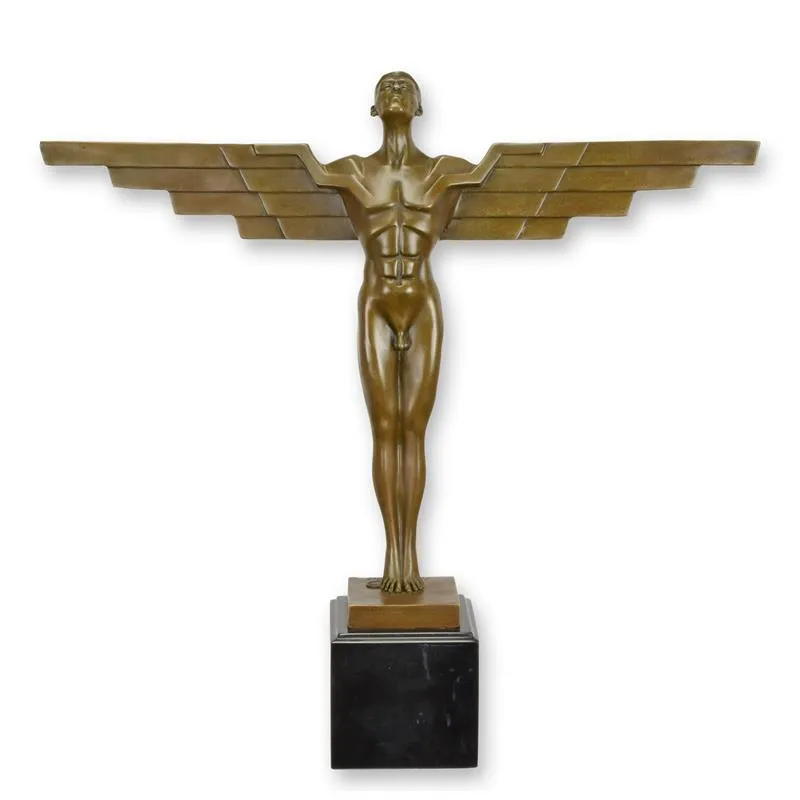 Art-déco-Bronzeskulptur Ikarus mit Flügeln auf Marmor 43,7 cm