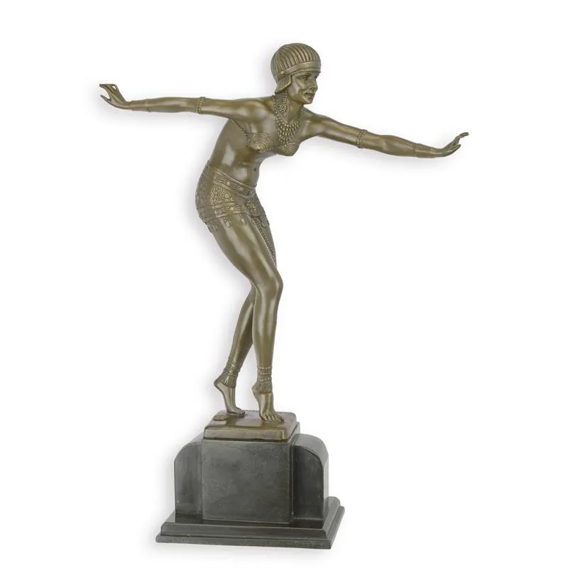 Art-déco-Bronzeskulptur tanzende Frau auf Marmorsockel 48 cm