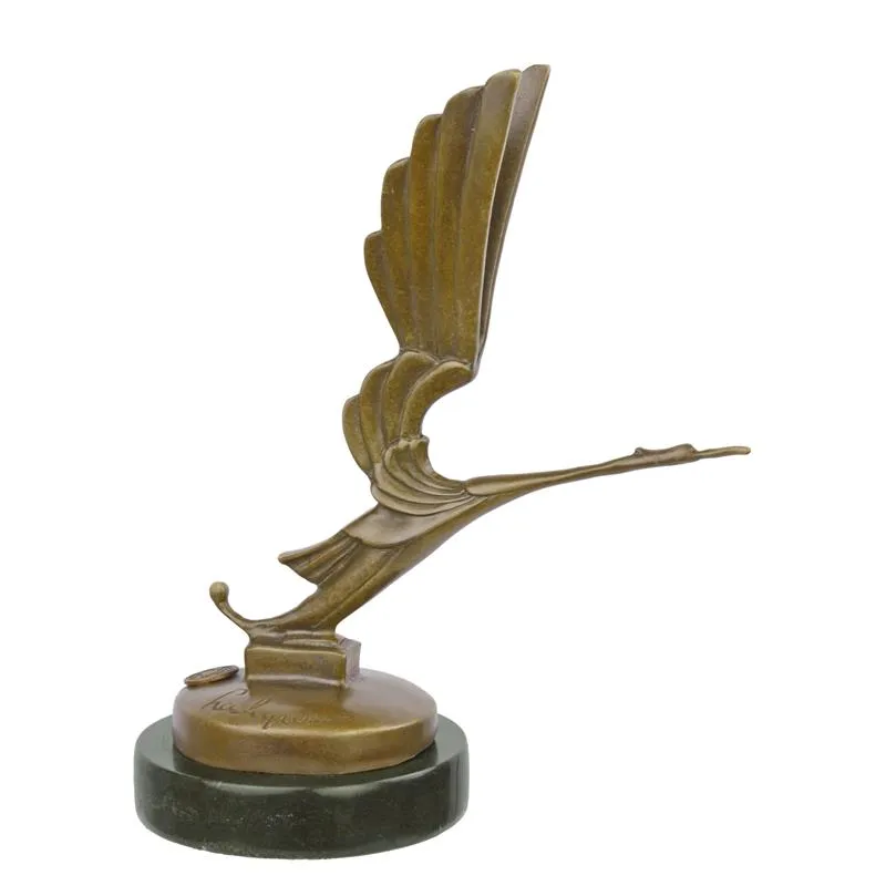 Art-déco-Storch aus Bronze als Kühlerfigur auf Marmor 20,2 cm