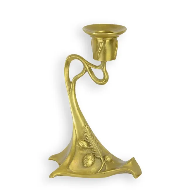 Art Nouveau Bronzekerzenhalter mit Blattrelief