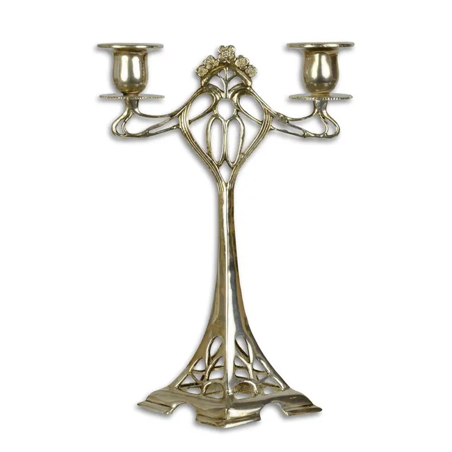 Art-Nouveau-Kerzenleuchter zwei Arme versilbertes Bronze