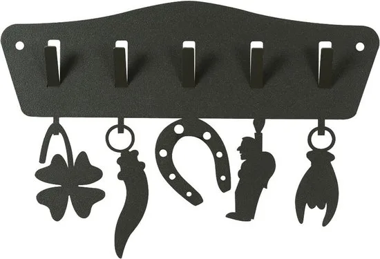 Arti Mestieri Schlüsselbrett Glückssymbole Metall Schwarz Italienisches Design 31x21 cm