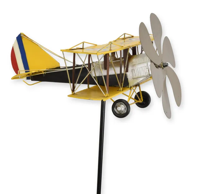 Blechflugzeug auf drehbarem Stab 125 cm Retro Zinn-Dekoration