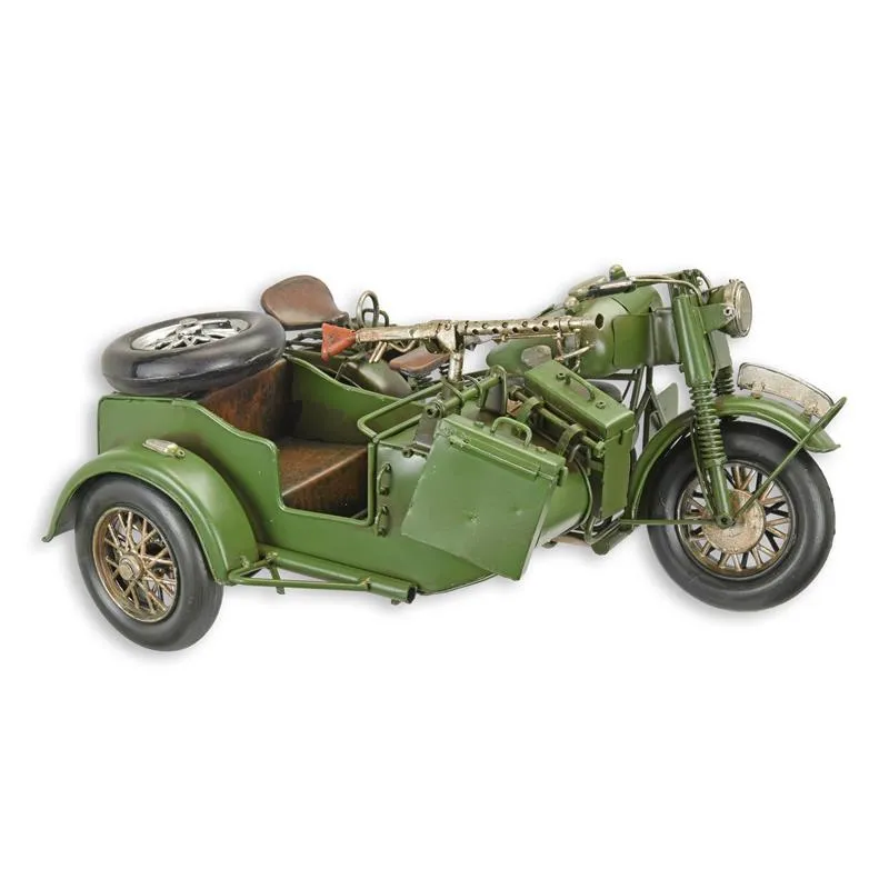 Blechmodell Militärmotorrad mit Beiwagen grün 36 cm