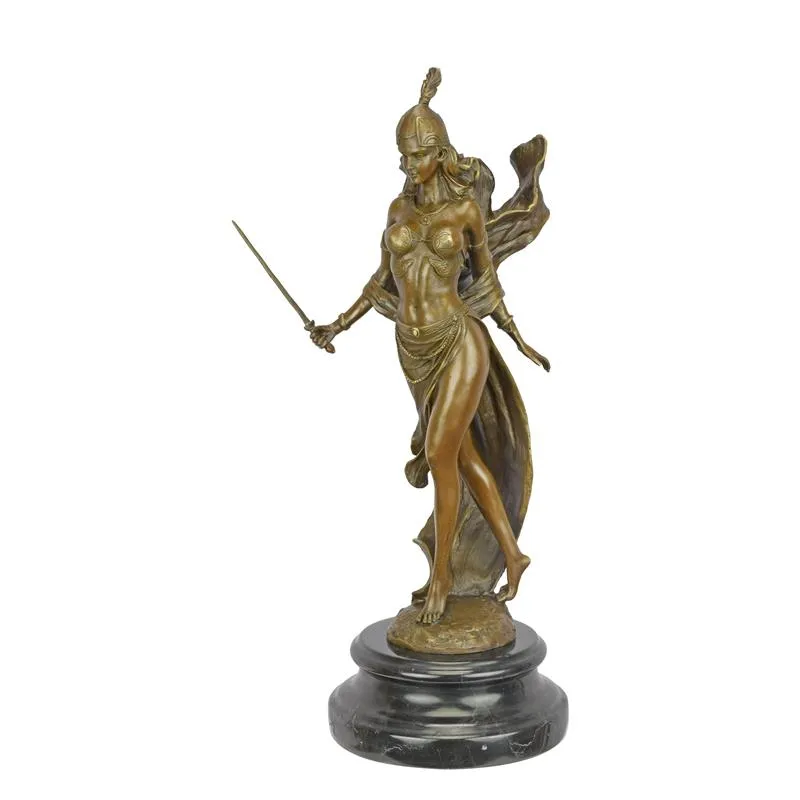 Bronze Amazone Kriegerin mit Schwert und Helm