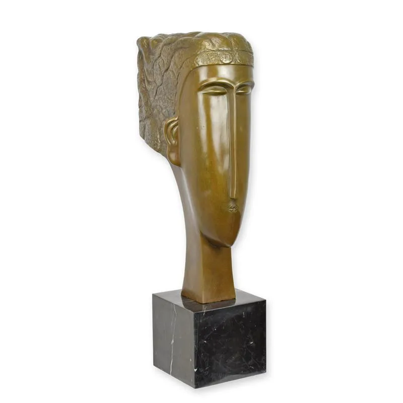 Bronze Art-déco-Kopf nach Modigliani auf Marmorsockel