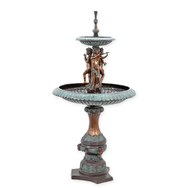 Bronzebrunnen zwei Schalen mit Putten – klassisches Gartenstueck