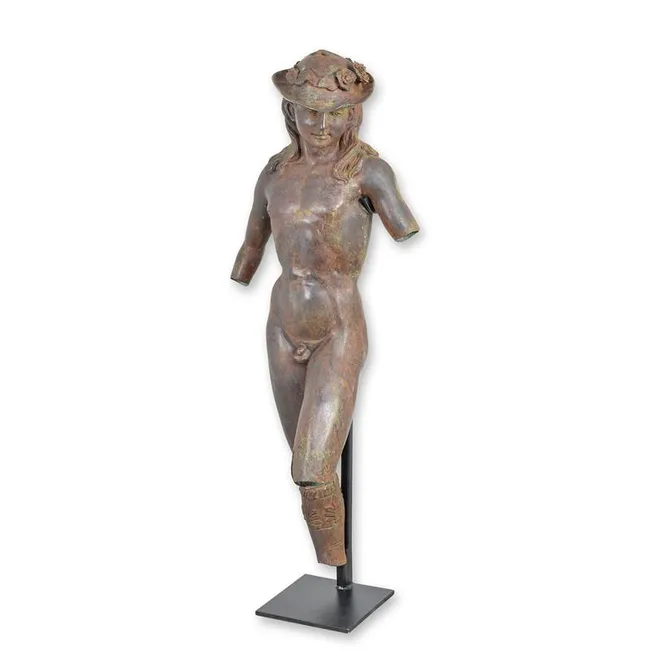 Bronze David Skulptur mit Blumenkranz 134 cm