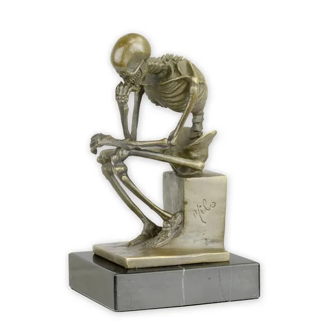 Bronzefigur Denker Skelett Skulptur Miniatur