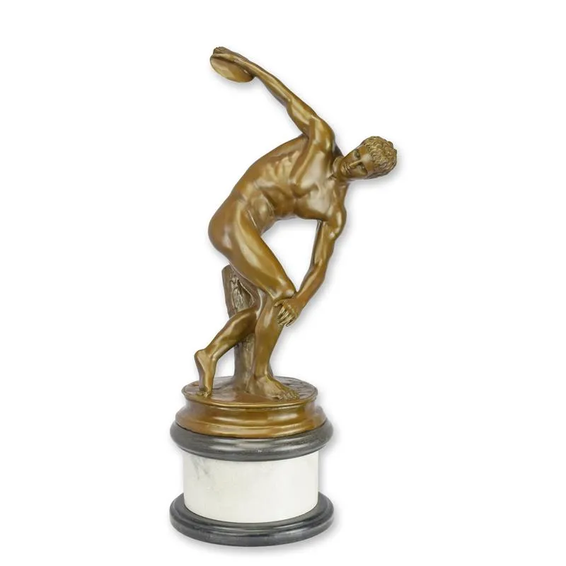 Bronze Diskuswerfer nach Myron auf Marmorsockel