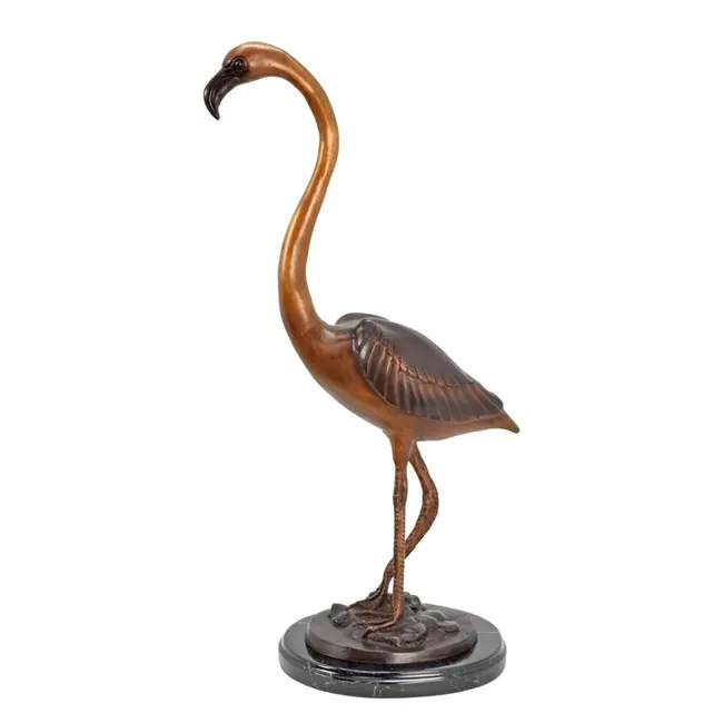 Bronze-Flamingo-Skulptur auf kupferbraunem Marmorsockel