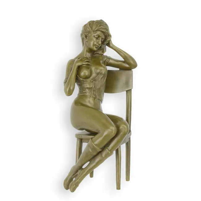 Bronze Skulptur Frau auf Stuhl 23 cm