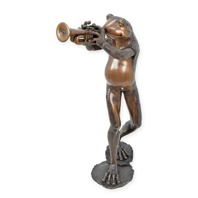 Bronze Brunnen Frosch mit Trompete auf Seerose