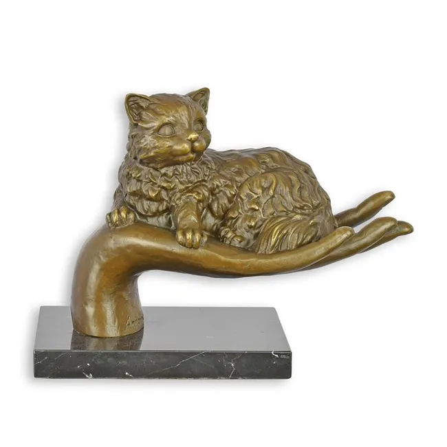 Bronze Hand mit Katze Skulptur 26 cm