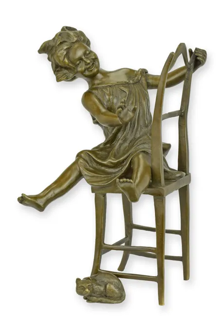 Bronzefigur Katze Happy Cat 21,3 cm Massivbronze froehliche Katzenskulptur