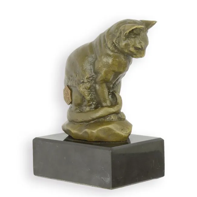 Bronze Katze herabblickend auf Marmorsockel 11,9 cm