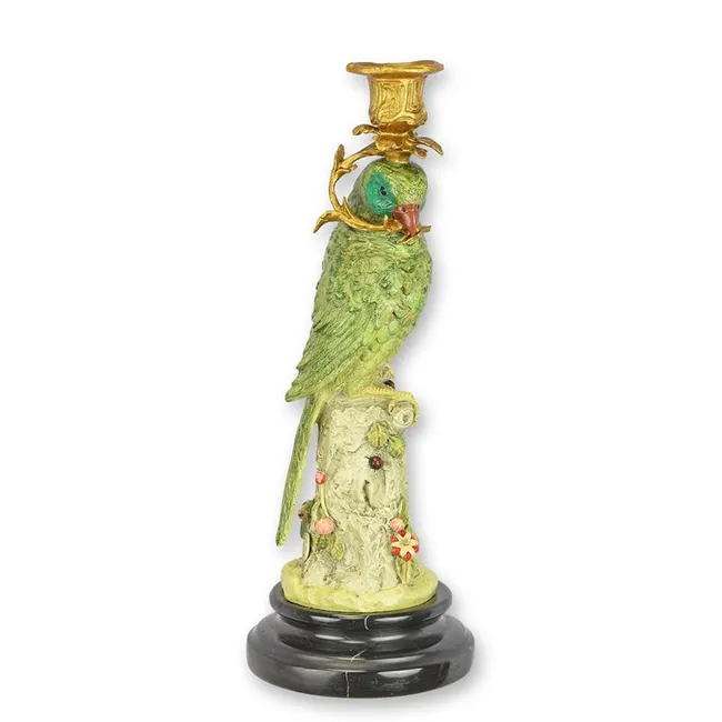 Bronze-Kerzenhalter Papagei – full colour Vogelskulptur 31 cm