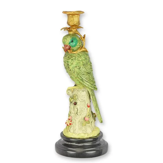 Bronze-Kerzenhalter Papagei – full colour Vogelskulptur Variante