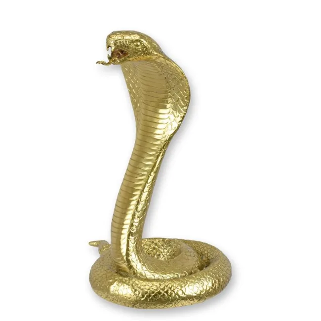 Bronze-Kobra-Skulptur goldfarben 31,6 cm hoch
