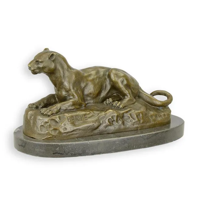 Bronzefigur liegende Loewin 24,6 cm Massivbronze Skulptur