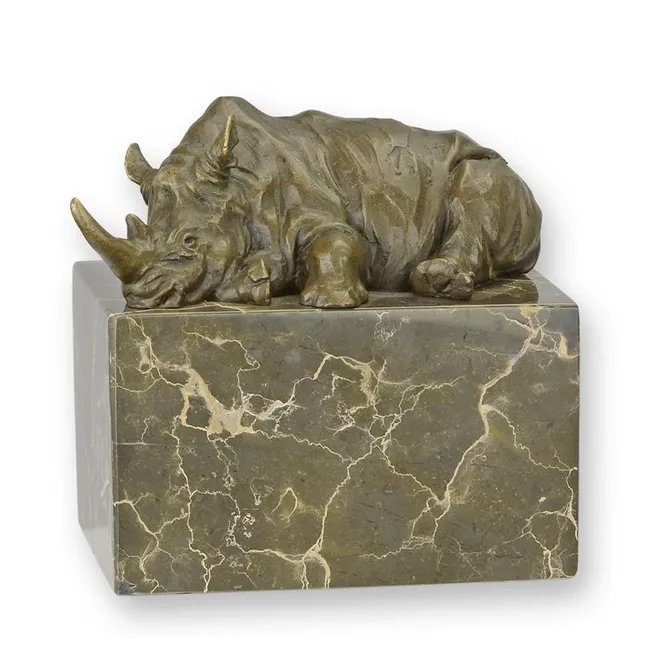 Bronzefigur Liegendes Nashorn Skulptur Dekorativ