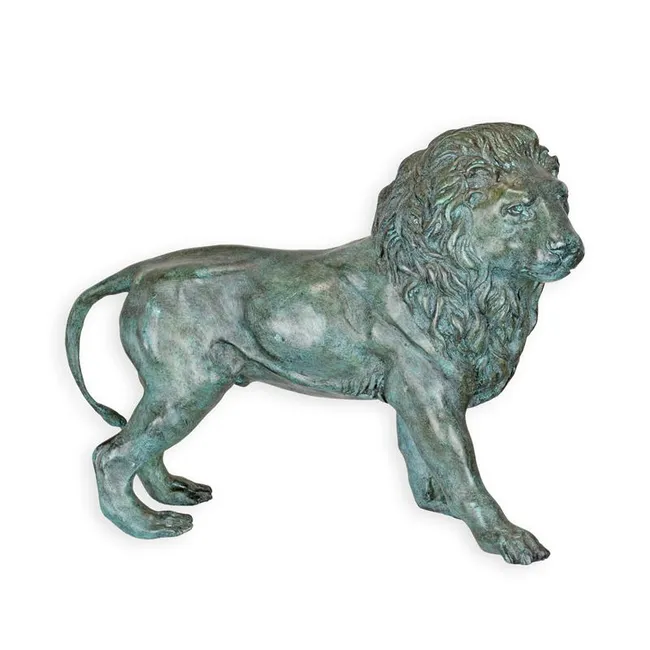 Bronze-Loewe schreitend mit Verdigris-Patina