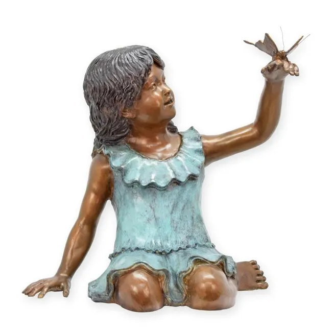 Bronzeskulptur Maedchen mit Schmetterling