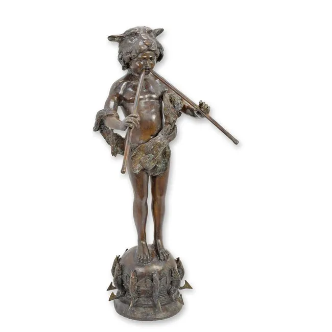 Bronze Pan Brunnen spielende Figur mit Floete 122 cm