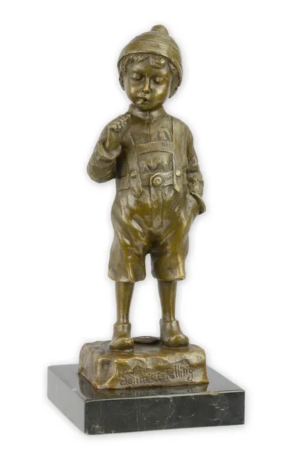 Bronzefigur der Raucher 21 cm Massivbronze Charakterfigur Skulptur