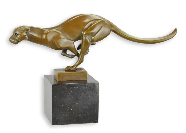 Bronze rennender Puma 30,6 cm dynamische Raubtierskulptur