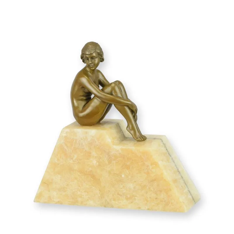 Bronze sitzender Frauenakt auf Onyxsockel