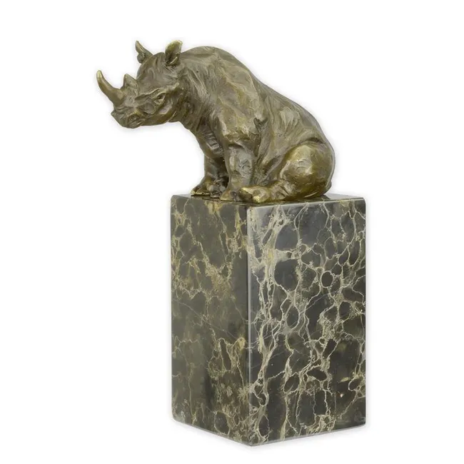 Bronzefigur Sitzendes Nashorn Skulptur Dekorativ