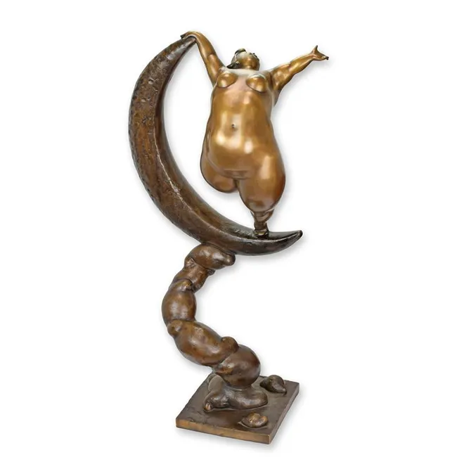 Bronze Skulptur Mondtaenzerin auf wachsendem Mond