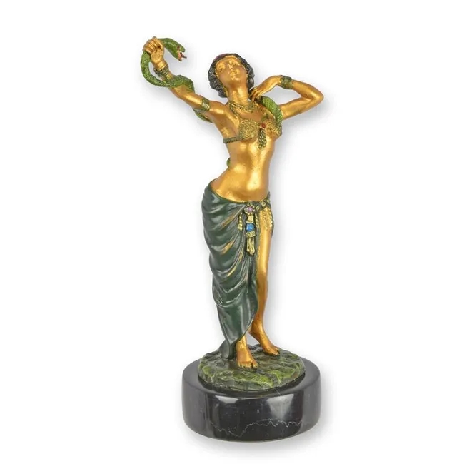 Bronzeskulptur Schlangentaenzerin mit erhobenen Armen