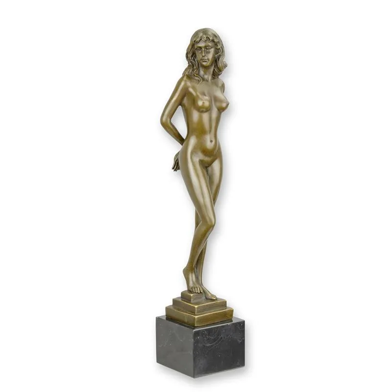 Bronze stehender Frauenakt auf Marmorsockel