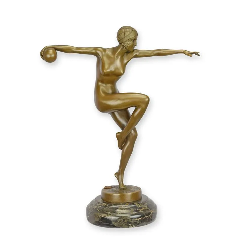 Bronze-Tänzerin mit Ball im Art-déco-Stil