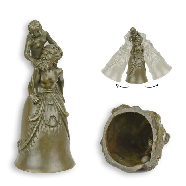 Bronze-Tischglocke nacktes Paar figuratives Objekt