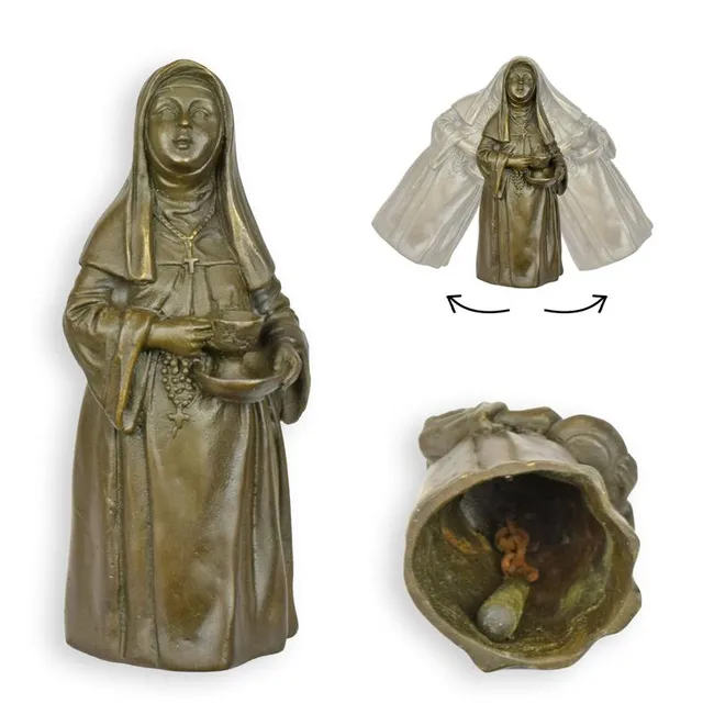 Bronze-Tischglocke Nonne religioeses Figurenobjekt