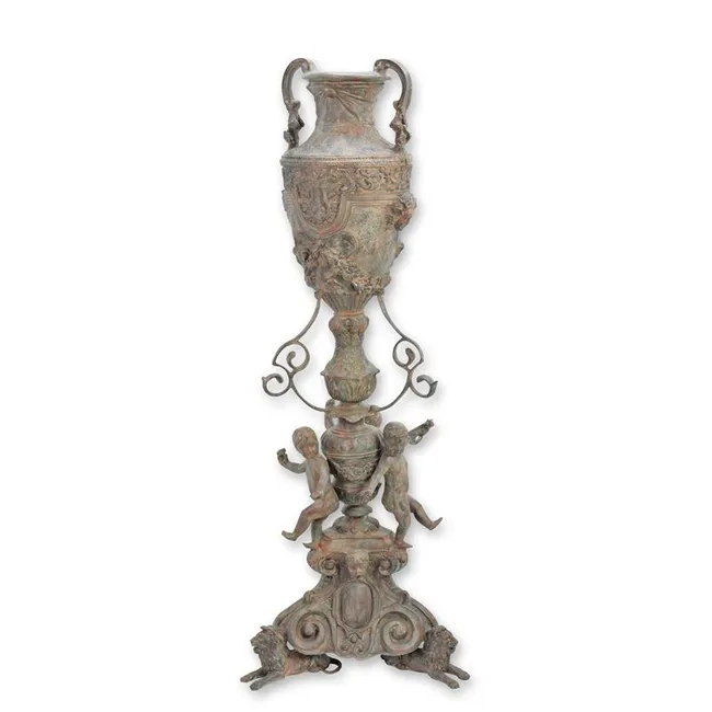 Bronze Urne auf Sockel - klassisches Ornament 154 cm