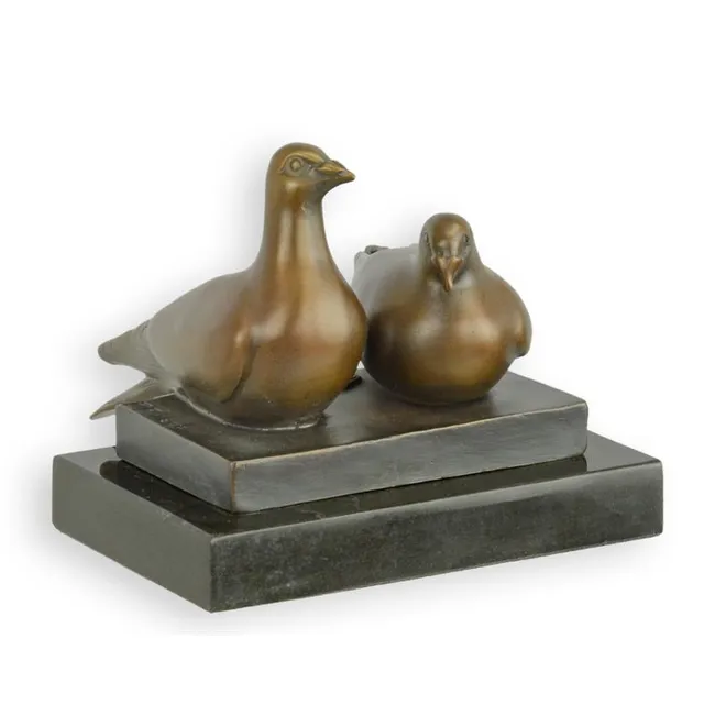 Bronze zwei Tauben auf Marmorsockel 10,2 cm