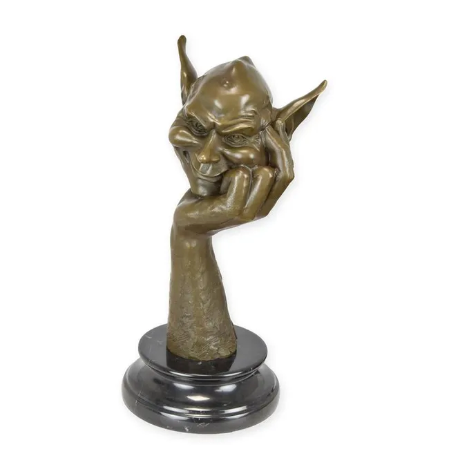 Bronze Zwerg Kopf auf Hand ruhend — Skulptur, 28 cm hoch