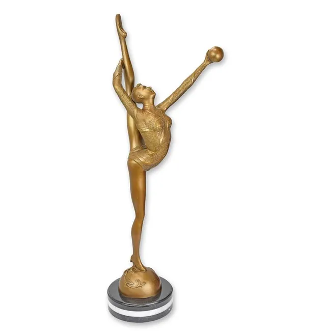 Bronzeballerina mit Ball elegante goldene Skulptur