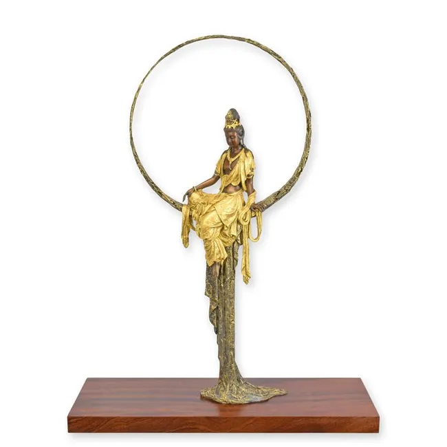 Bronzebuddha im Kreis Skulptur 75 cm gross Meditation