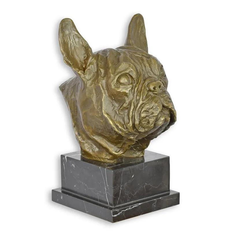 Bronzebüste Französische Bulldogge auf Marmorsockel 26,5 cm