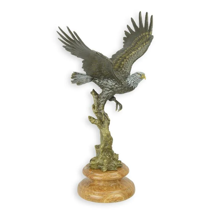 Bronzefigur Adler im Flug auf Baumstamm 33 cm