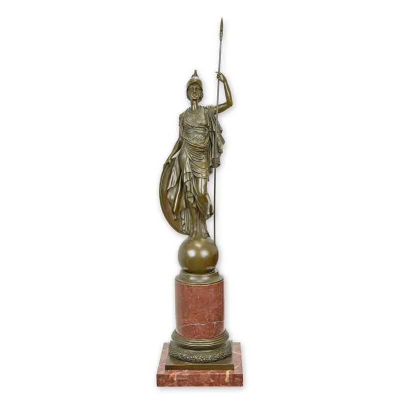 Bronzefigur Athena Giustiniani auf rotem Marmorsockel