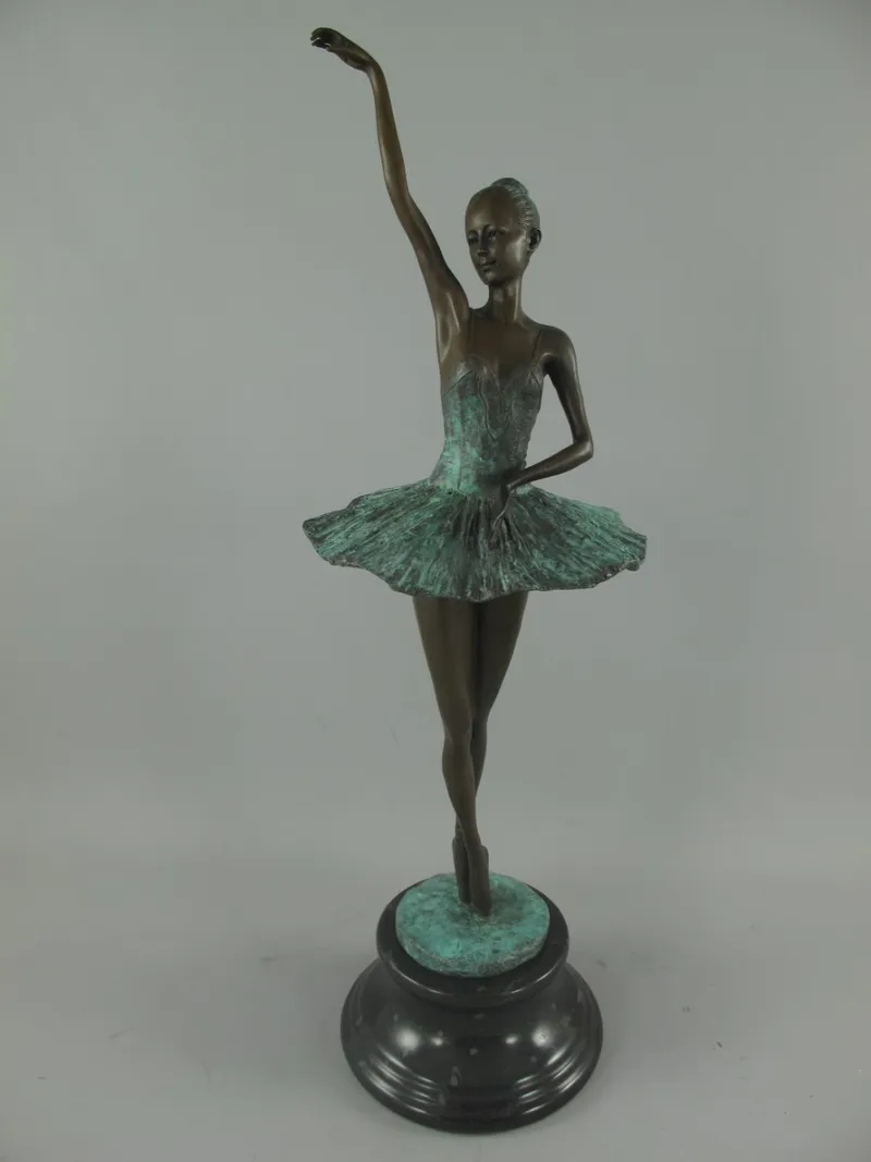 Bronzefigur Ballerina mit grünem Tutu auf Marmorsockel 69 cm